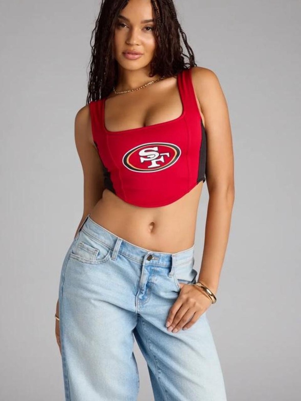 NFL Red San Francisco 49ers Logo Crop Corset Top
